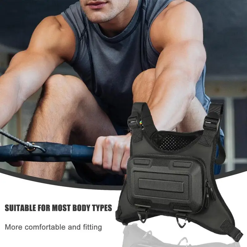 Paquete de pecho frontal para hombre, bolsa de pecho con carcasa dura, soporte para teléfono para correr, chaleco para correr, diseño ergonómico