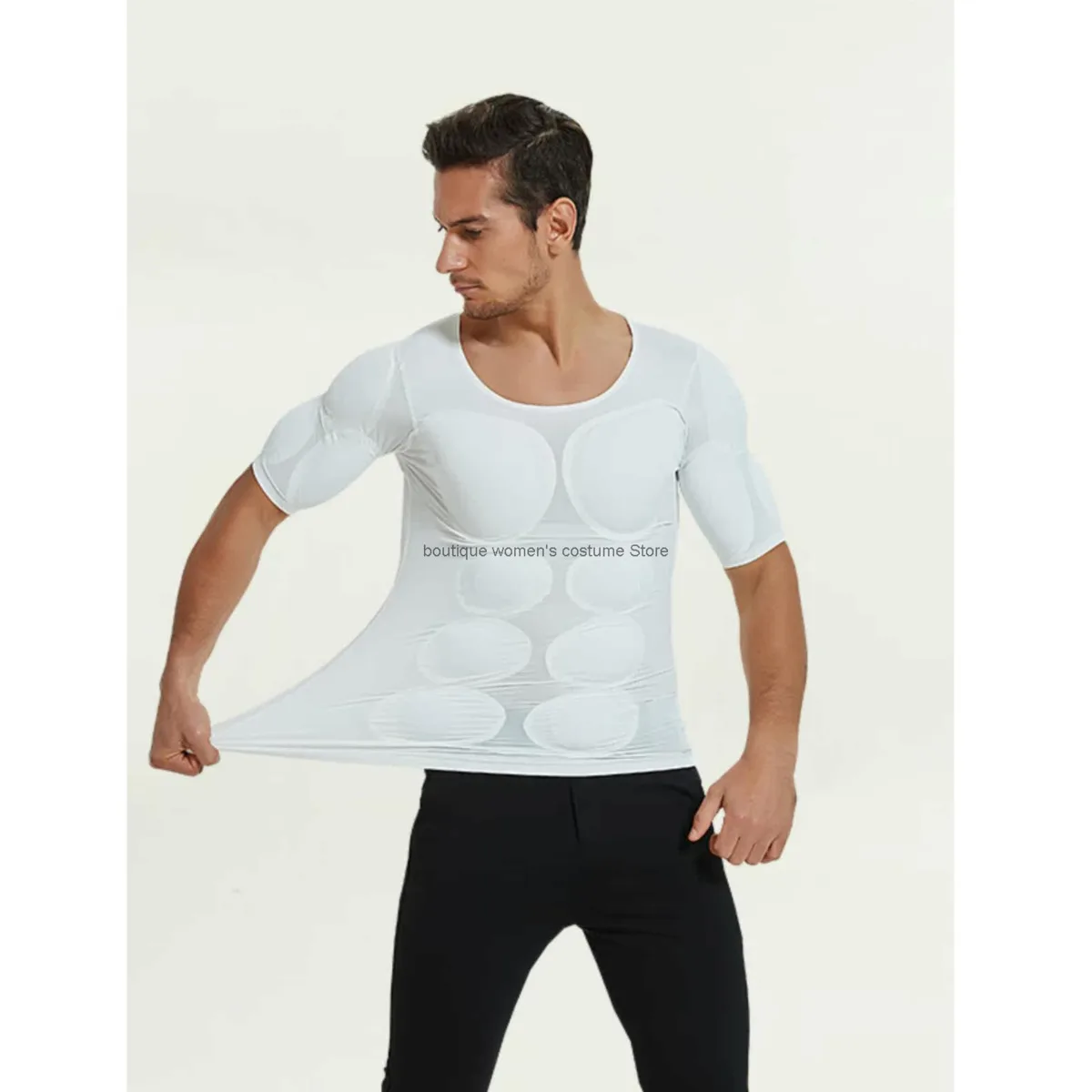 

New Shaping Seamless Fake Muscle Underwear Men's T-Shirt Shoulder Pads Invisible Realistic Fake Chest Muscle Fake Abdominal