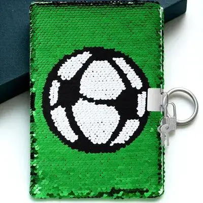 Football Theme Sequin Notebook Reversible Cover Diary Journal with Lock Premium Paper for Writing Notes Secrets Travel Planning