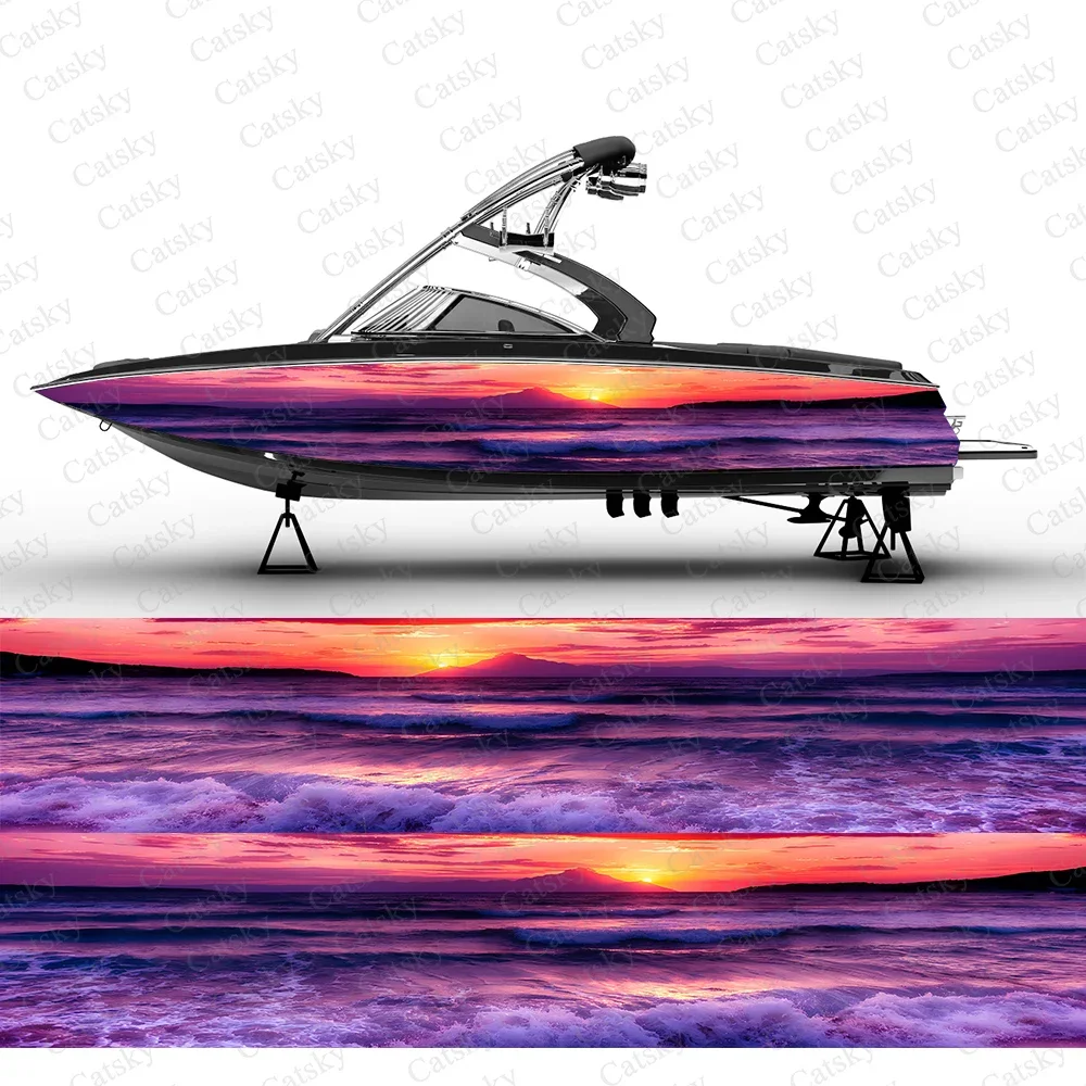 

Sunset Beach Waves Beautiful Natural Scenery Boat Sticker Vinyl Ship Pontoon Deck Boat Fishing Decorative Pontoon Boats Decal