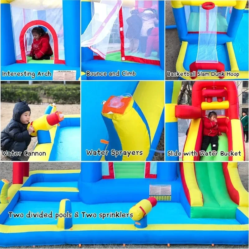 Inflatable Bounce House with Water Slide and Large Splash Pool Bouncy Park