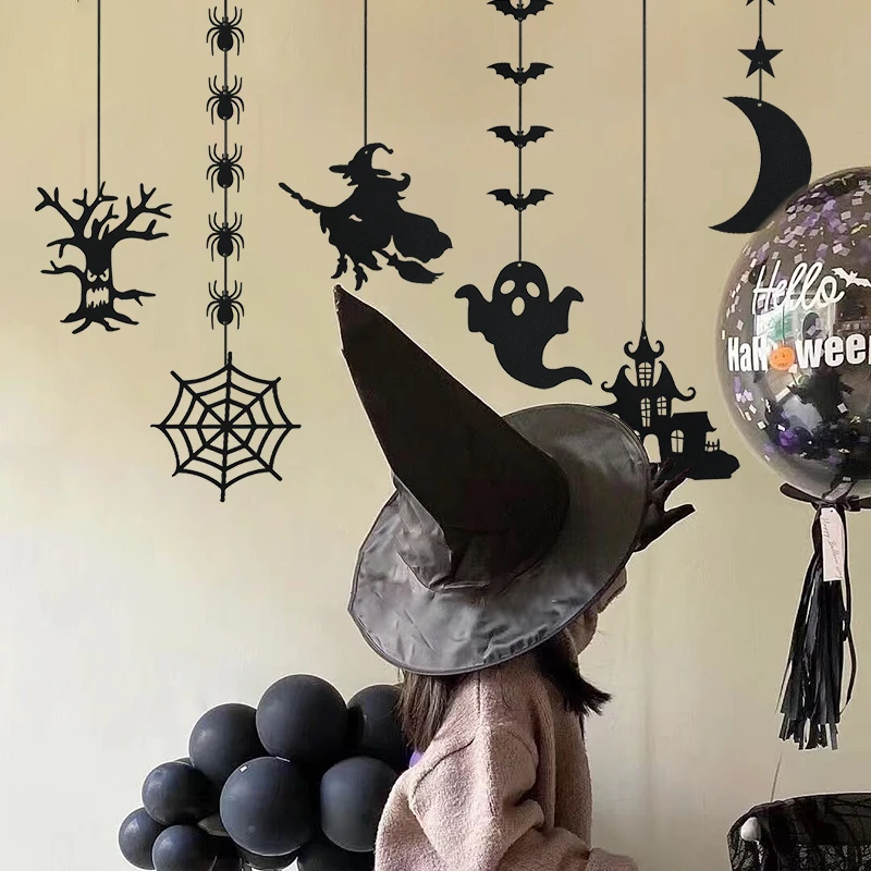 1set Halloween Dekoration Banner Bunting Scary Spinne Geist Fledermaus Hängen Girlande Pull Flagge Anhänger Für Halloween Party Wohnkultur – Detail 7