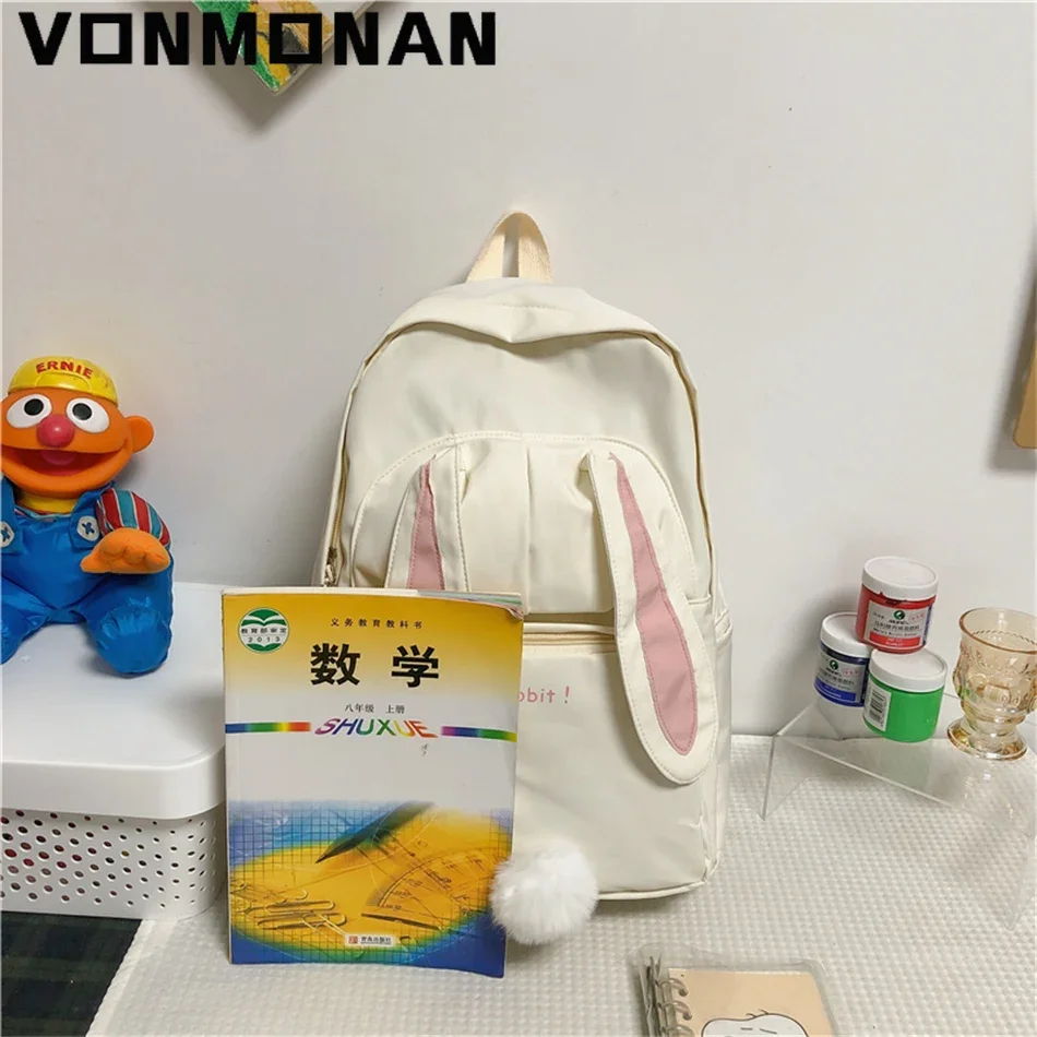 Women Cute Backpack Purses Designer Nylon Waterproof Schoolbag for Teen Girls Large Capacity Rucksack Cartoon Rabbit Mochila