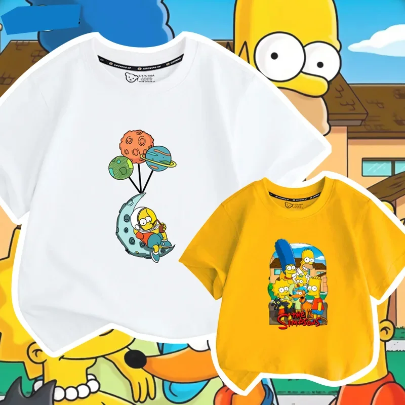 

Cartoon Simpsons co-branded T-shirts for boys and girls summer travel fashion clothing 100% cotton parent-child clothing