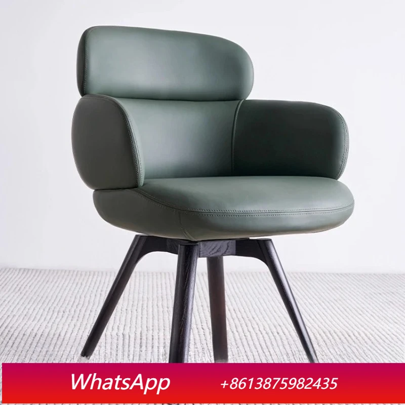 

LTT high-end modern rotating leather dining chair top layer cowhide chair