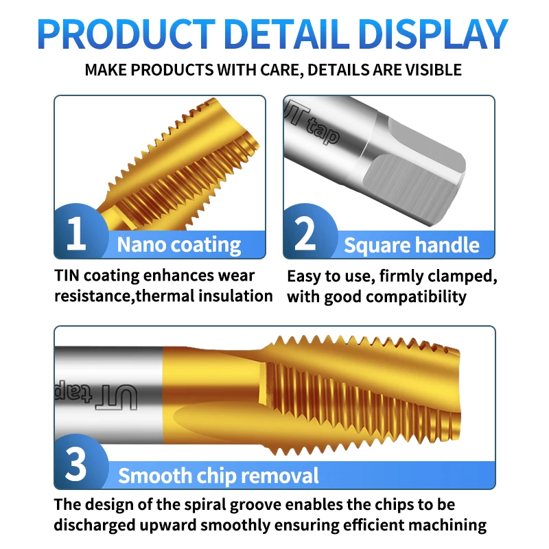 UT TAP HSSE-35 JIS Standard TIN Coating Pipe Spiral Fluted Tap PS PF G BSP RP 1/16 1/8 1/4 3/8 1/2 Machine Screw Thread Taps