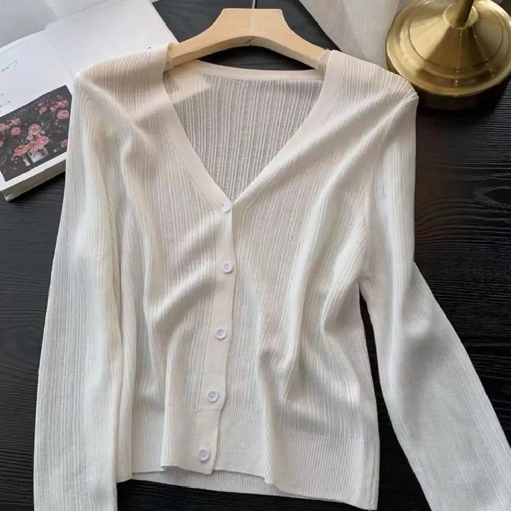 

Sun Knit Cardigan For Women Button Up Ice Silk Coat Summer Jacket Ribbed Cropped Top Outerwear For Outdoor Travel Work Beach
