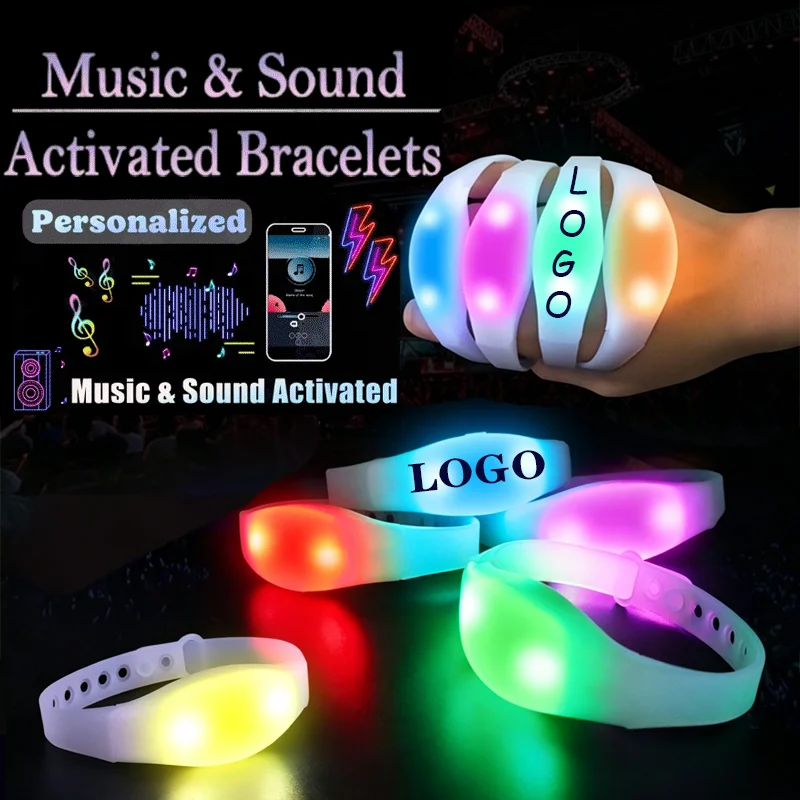 20/50pcs music/sound activated LED bracelet with colorful lights suitable for weddings birthday parties and other occasions.