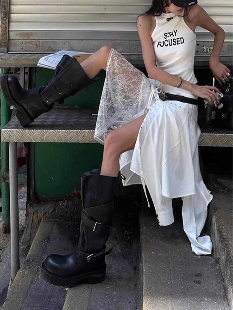 Frauen Midi Unregelmäßigen Rock Koreanische Süße Kpop Gyaru Coquette Y2k Harajuku Design Spitze Patchwork Split High Street E-mädchen neue