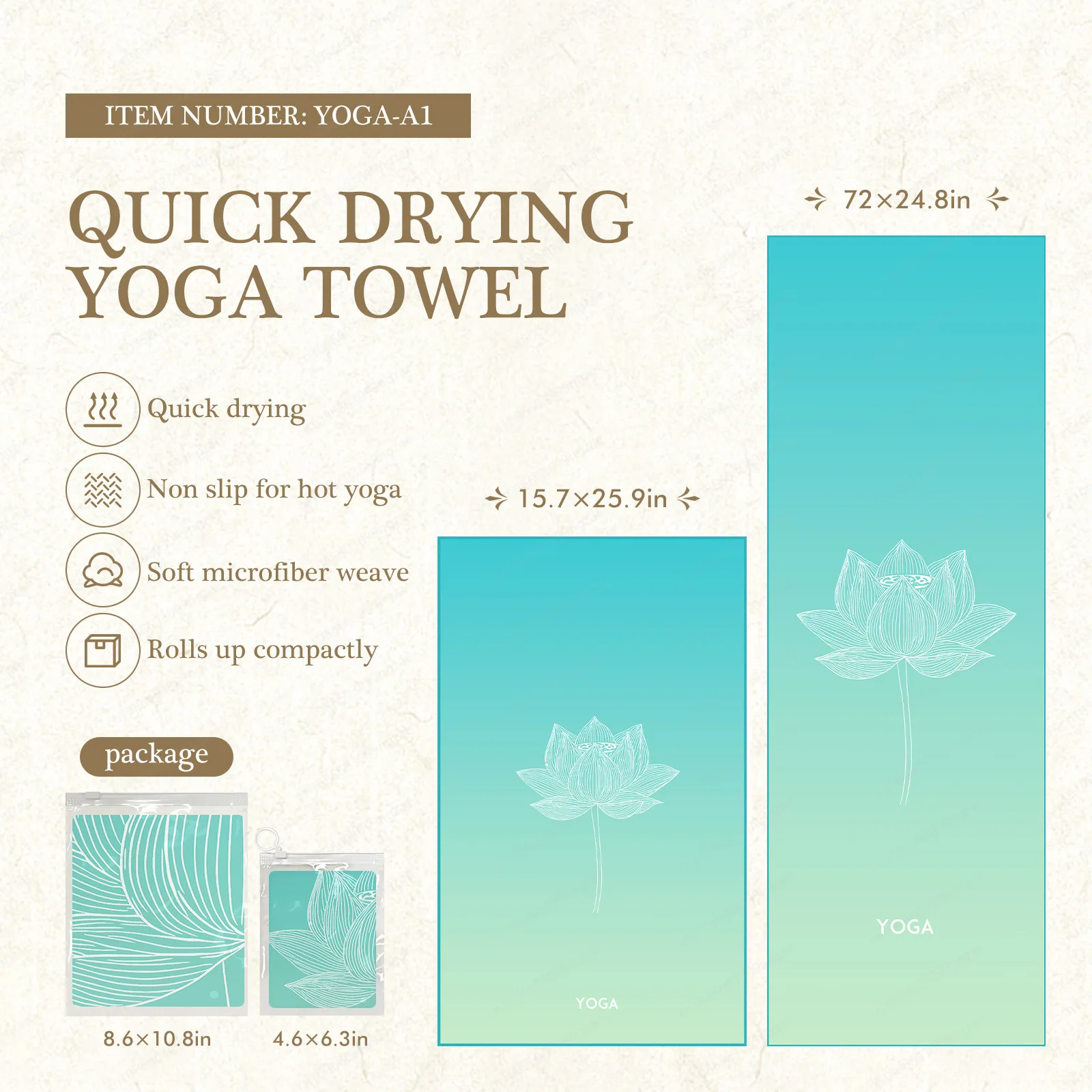 Yoga Mat Towel with Foot Loops, Non-Slip & Odor Barrier, Large Size Quick Dry Cover for Yoga Mat view 3