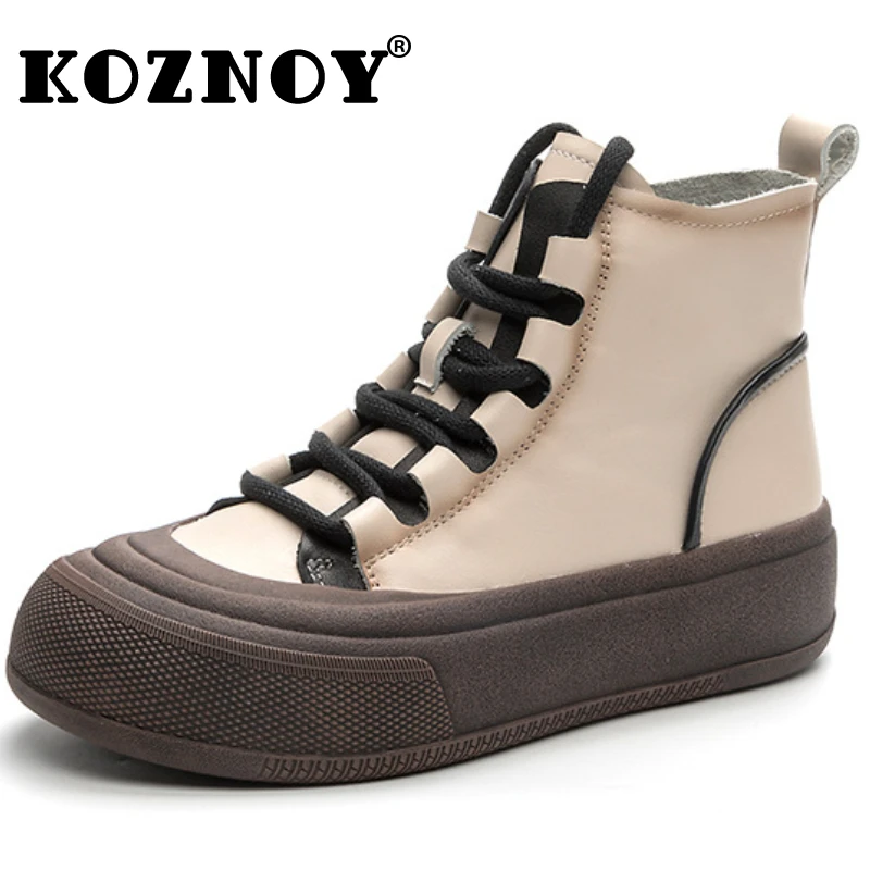 Koznoy 4cm krowa zamsz prawdziwa skóra jesienna kostka botki motocyklowe kobieta mokasyny brytyjski Retro etniczny buty na koturnie na platformie