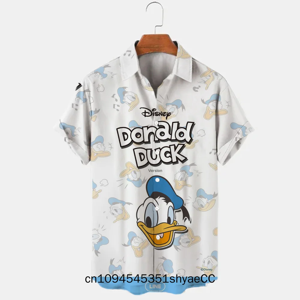 2025 Miniso 3D Printing Disney Donald Duck Mickey Mouse Temperament Men's Shirts Summer Fashion Street Trend Retro Boutique Tops