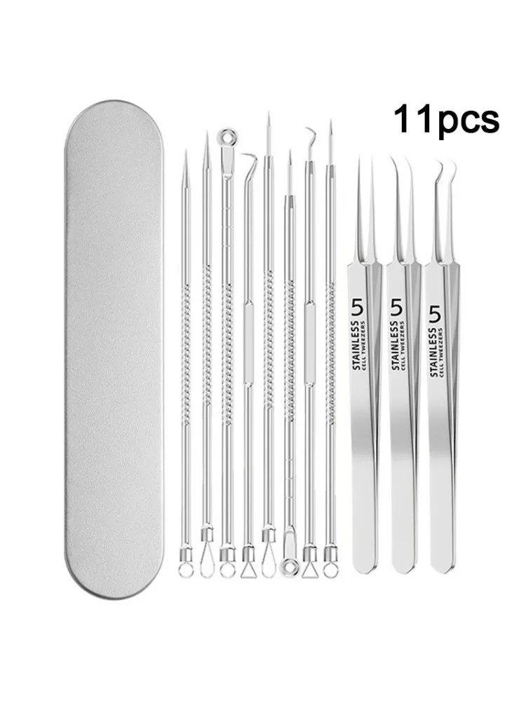 1/11 pièces acné boutons points noirs dissolvant points noirs extracteur pince Ultra-fine pince acné aiguille nettoyant pour le visage peau FCZ01