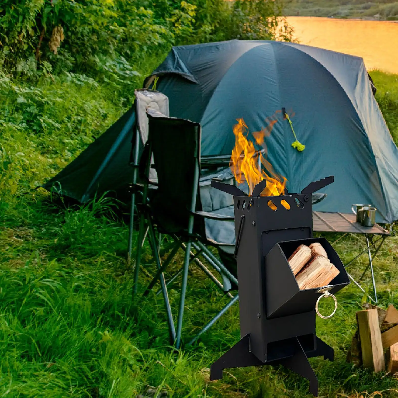 

Портативная складная дровяная печь для кемпинга, легкая походная плита для семейных встреч, пикников и поездок