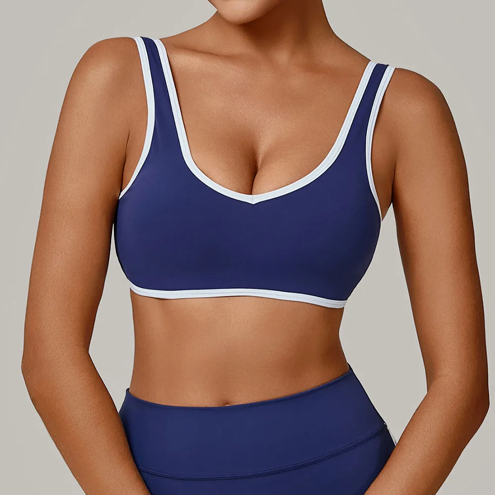 

Color Block High-Impact Sports Bra for Women - Wide Strap Yoga Top with Crisscross Back & Seamless Design‌ ‌