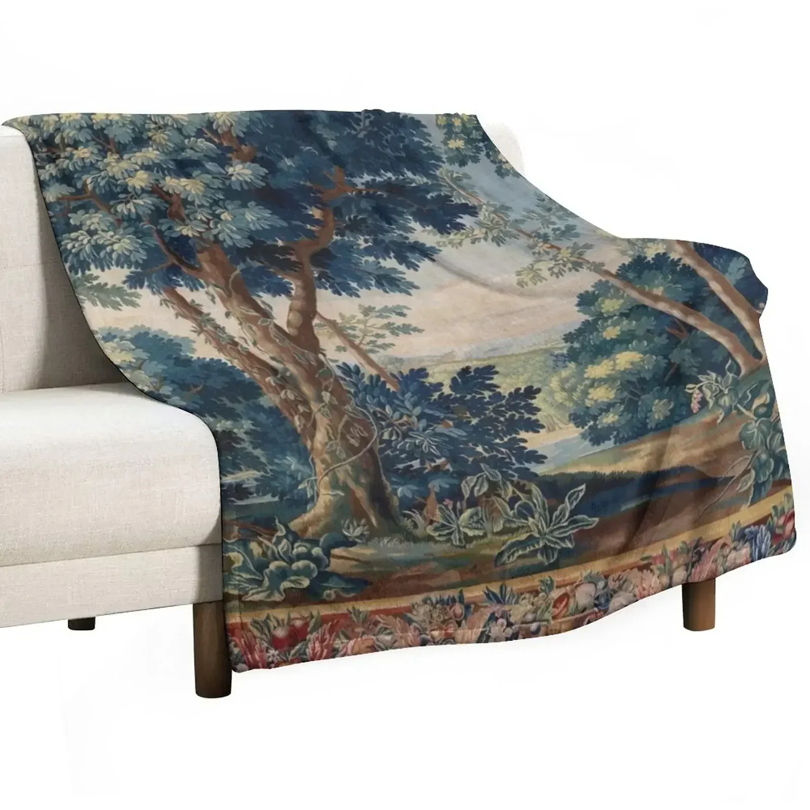 

GREENERY, TREES IN WOODLAND LANDSCAPE Antique Flemish Tapestry Throw Blanket Blankets For Sofas Soft Plush Plaid Kid'S Blankets