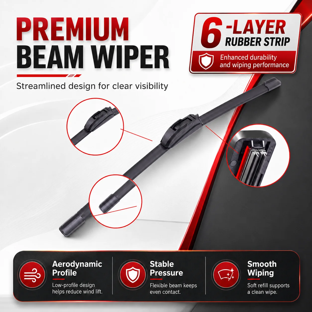 2Pcs 6-Layer Rubber Strip Windshield Wiper Blade Durable Quiet For Toyota Auris E150 E180 E210 2007-2024 Auto Parts view 5