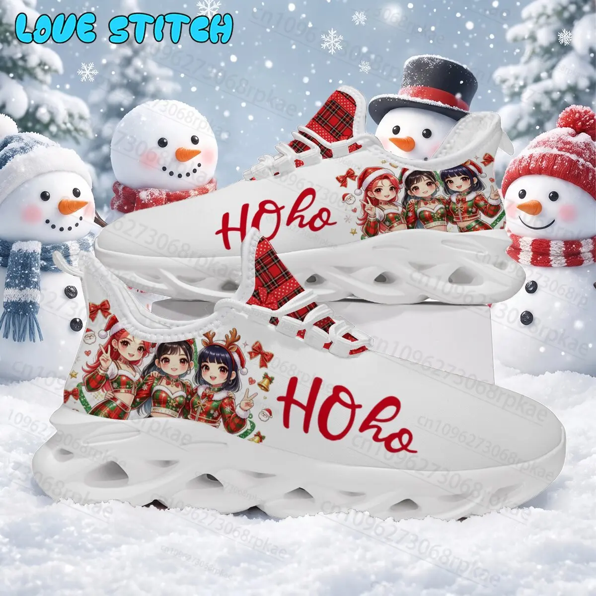 Girls Kids Winter Fuzzy Lined Sneakers Christmas Anime Girl Letter Print Shoes Blade Shape Sole Warm Plush Footwear for Holiday