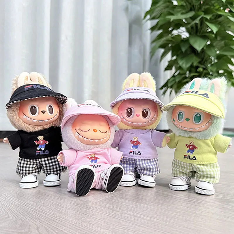 

Для куклы Labubu 15/17 см, модная футболка, шляпа от солнца, одежда из 4 предметов, одежда Labubu для кукол V1 V2 V3, дизайн, игрушки «сделай сам», аксессуары