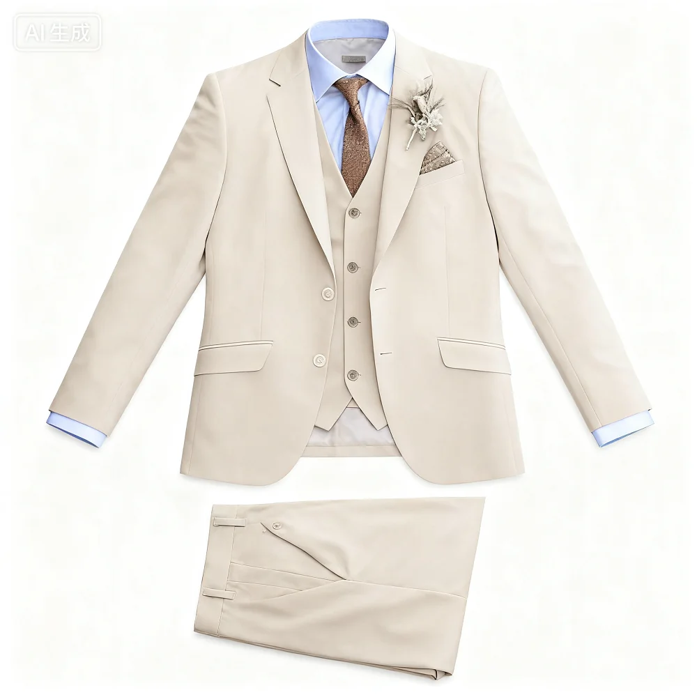 

3PCS Formal Solid Men's Suit Set - Wedding Business Party Prom Classic Occasion Jacket Vest Pants Ensemble