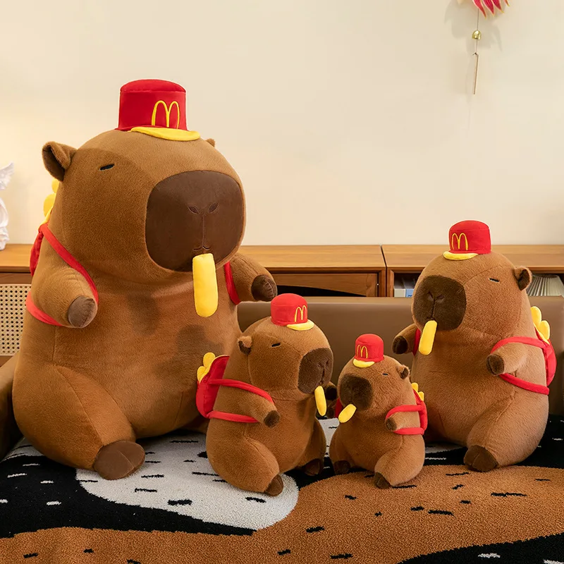 Kawaii Fries Hat Capybara Plush Toy Stuffed Doll Backpack Kids Birthday Gift Cute Cuddly Animal Plushie for Girls Toddlers