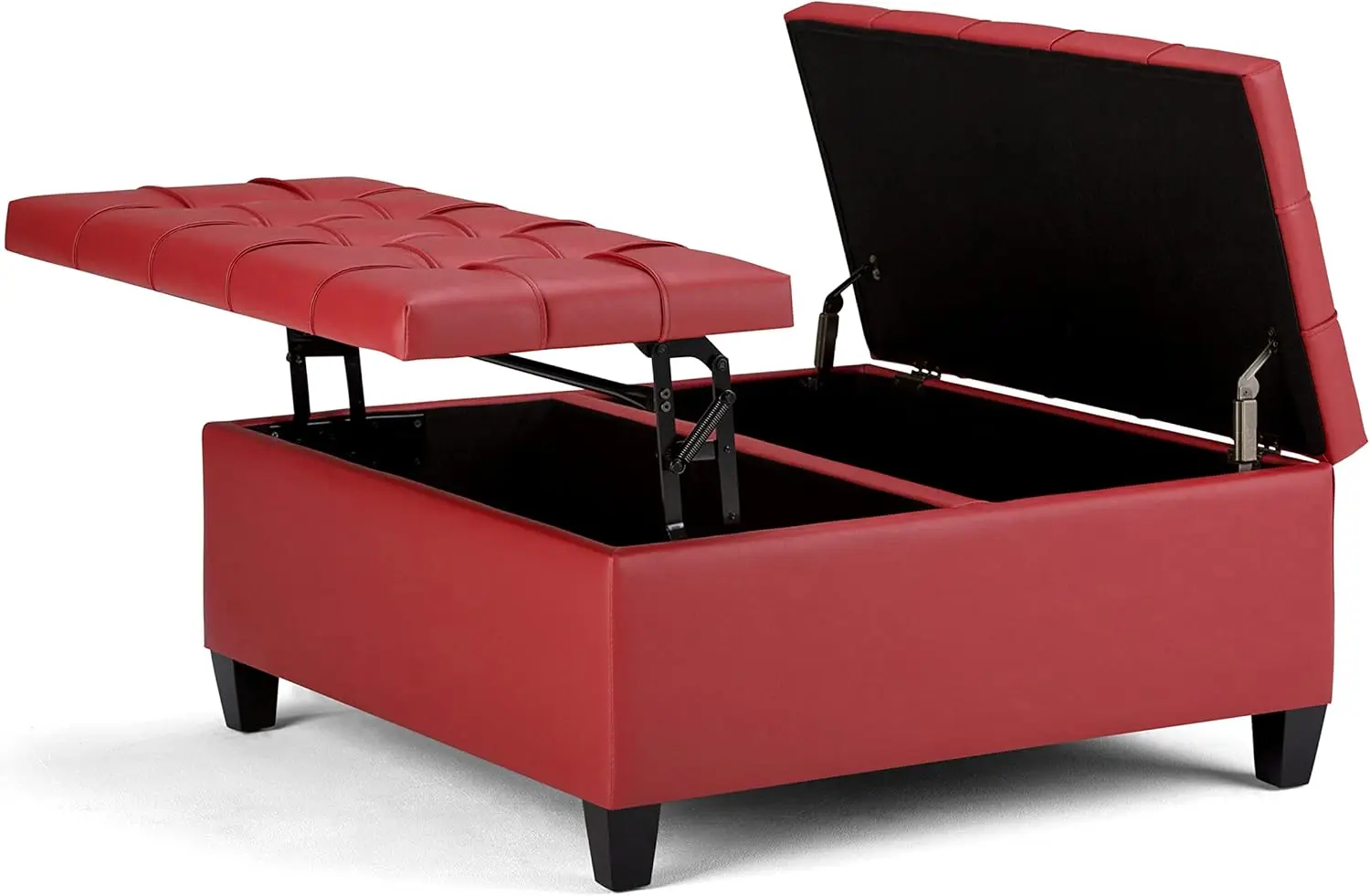 

SIMPLIHOME Harrison 36 Inch Wide Transitional Square Coffee Table Storage Ottoman Crimson Red Vegan Faux Leather Living Room