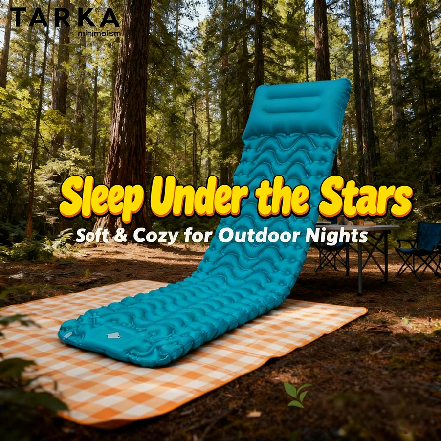 

TARKA Camping Mattress Inflatable Thicken Spliceable Sleeping Pad Tent Moisture-Proof Built-in Foot Pump Sleeping Mat with Pillo