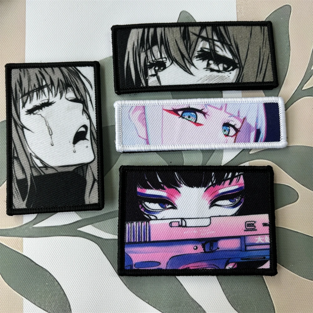 Parche táctico velcro ojos anime – Insignia moral tirador japonés - imagen 3