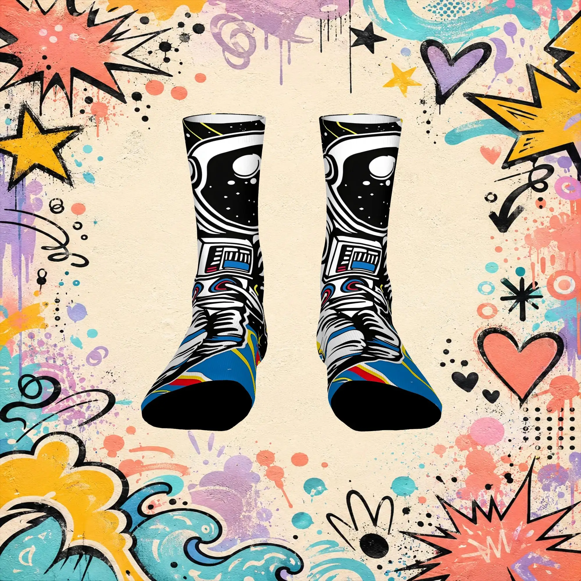 Color Cosmonaut Print Vintage  Street Style Novelty Casual Crew Creative Sock Sports Socks