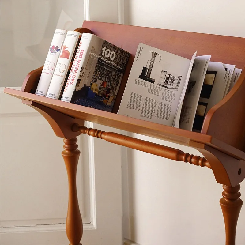 رف كتب للعطلات الرومانية على شكل حرف V، حافة من الخشب الصلب، زوايا قليلة، رف عرض من الأرض إلى السقف، رف صحف، دراسة فنية من السجل، l #4