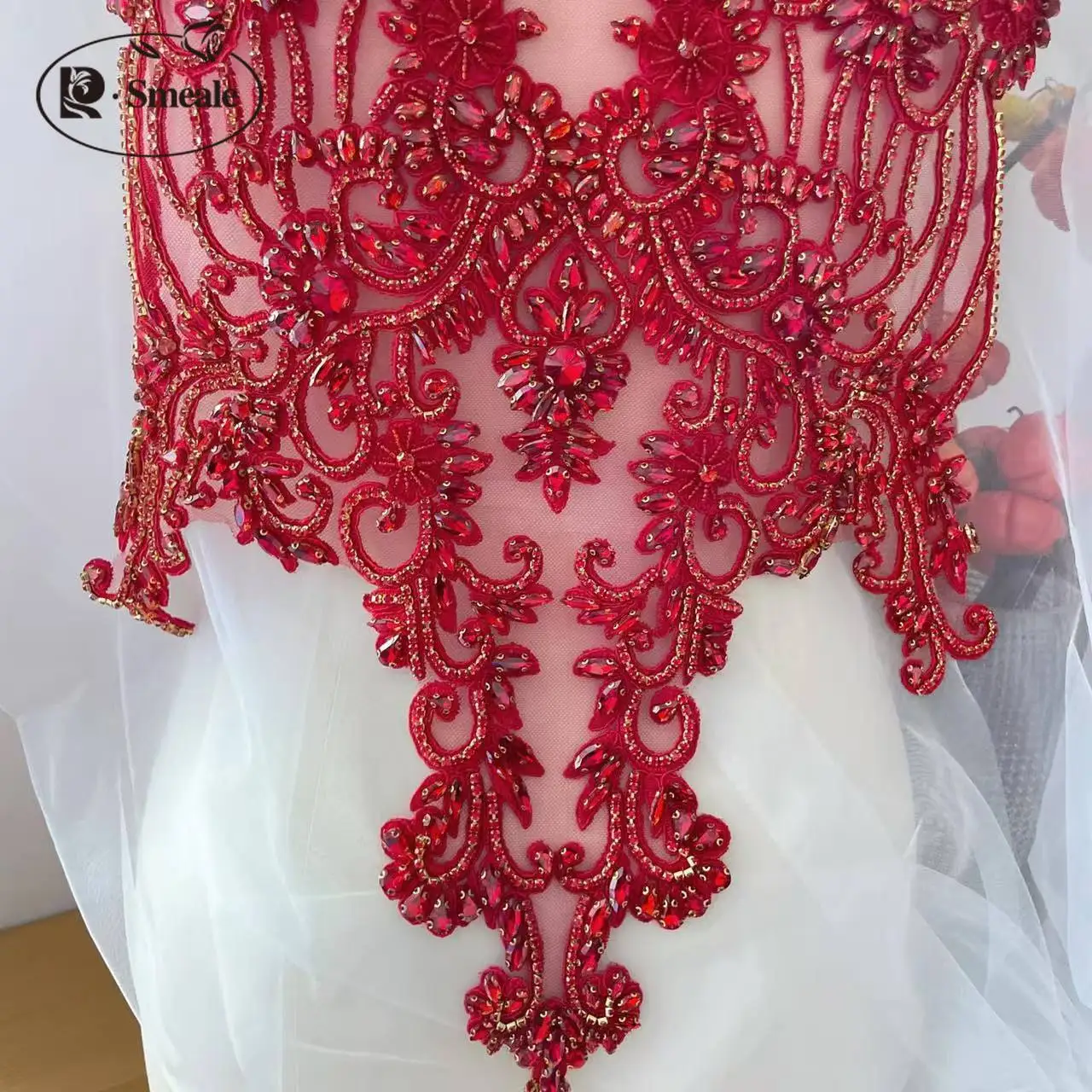 18-Farbiger Handgenähter Glas-Strass-Kragen. Funkelnder Strass-Kragen mit Blumenmuster für Schal und Schultern, DIY-Applikation für Hochzeitskleider RS24480 – Detail 7