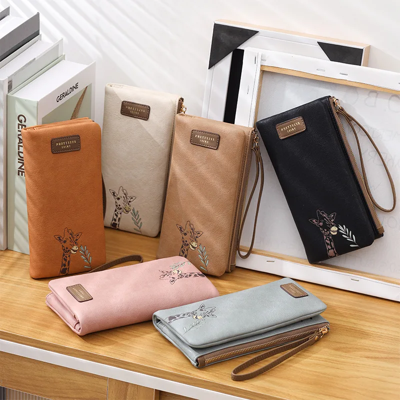 

PU leather long buckle women's wallet, folding multiple slots, large capacity, multi-functional storage travel wallet