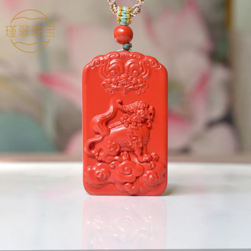 Kirin Pendant High-Content Red Sand Amulet Good Luck, Unisex Necklace, Sweater Chain Jewelry