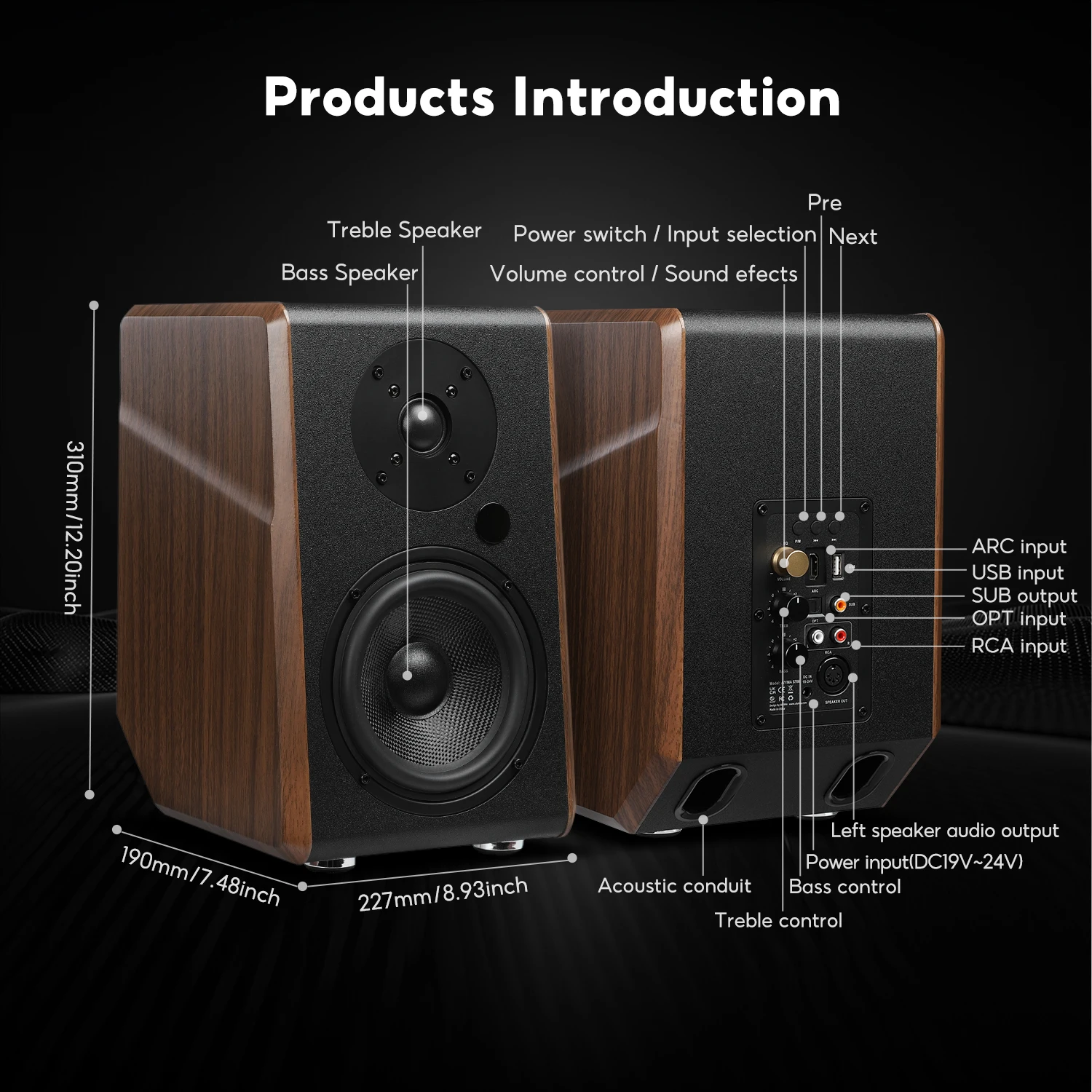 AIYIMA S700 Active Bookshelf Speakers 120W Bluetooth Wireless HiFi Sound System Wooden Bookshelf Speaker Audio Output Subwoofer