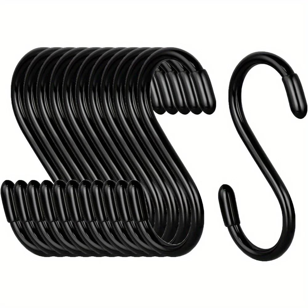 Pack of 10 S-Hooks, Heavy Duty Metal S-Hooks, Non-Slip Black S-Hooks for Closet, for Hanging Plants, Clothes, Cups, Towels