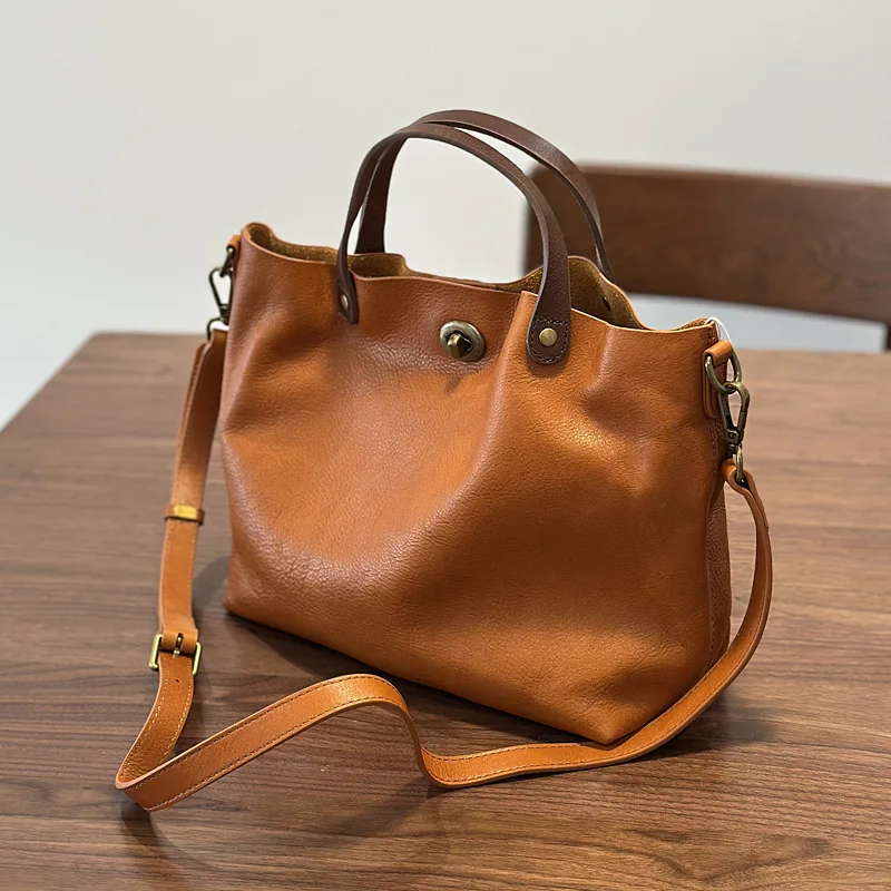 Spring/Summer New Plant-Tanned Tree Paste Top Layer Leather for Women Leather Hand Bill Shoulder Crossbody Vintage Latch Bag
