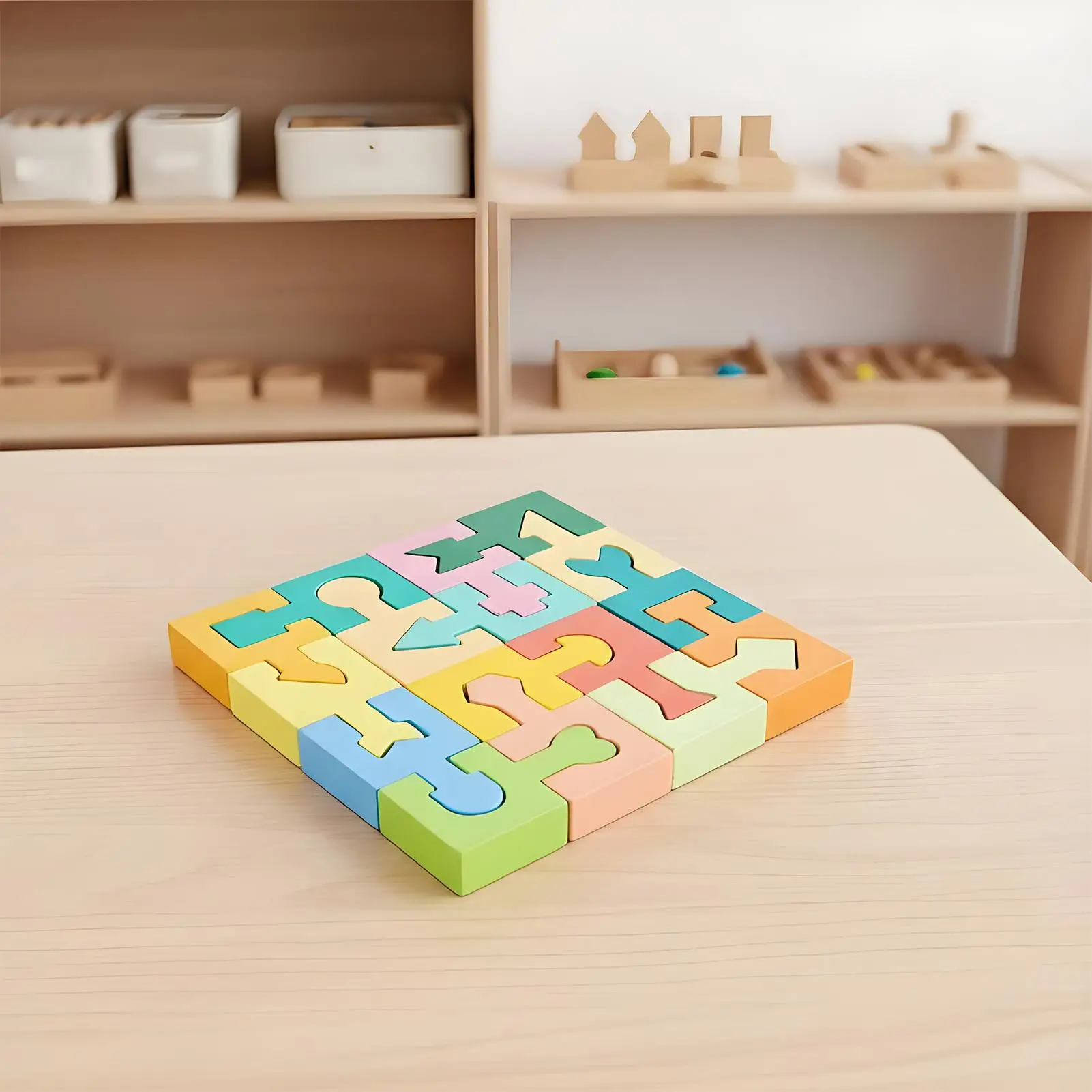 

Wooden Puzzles Preschool Geometric Shape Match Toy 16 Pieces Jigsaw Puzzle For Boys Girls Ages 4-6 Learning Home School