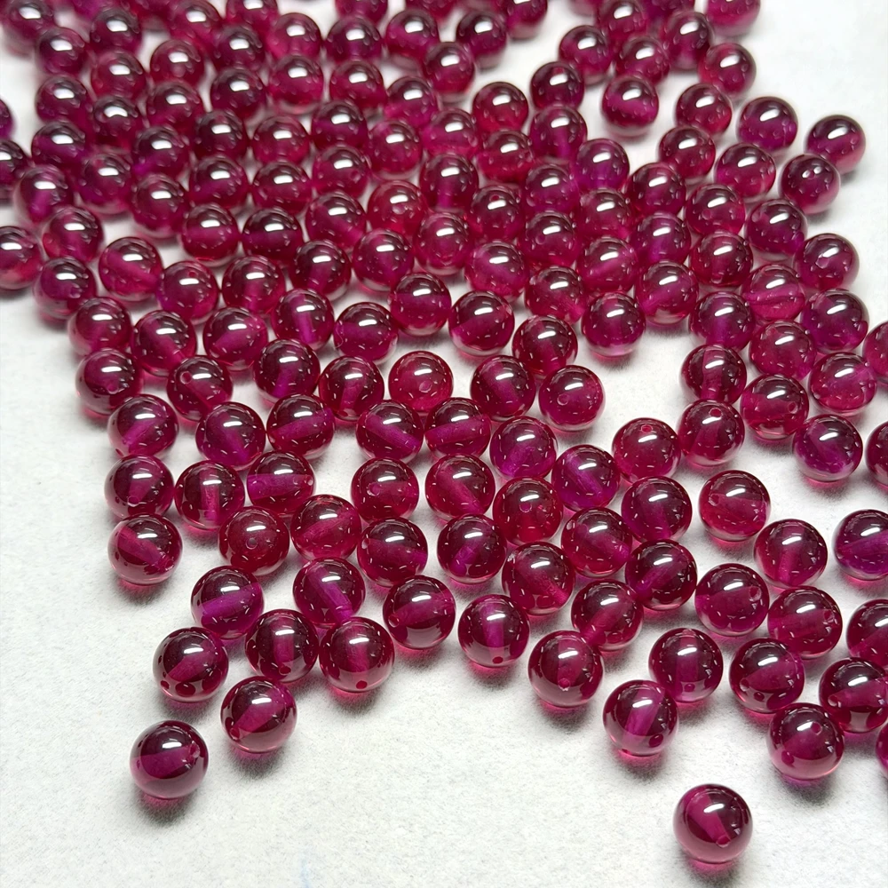 5# Synthetic Ruby Round Beads 8mm Full Hole Loose Stones For Jewelry DIY