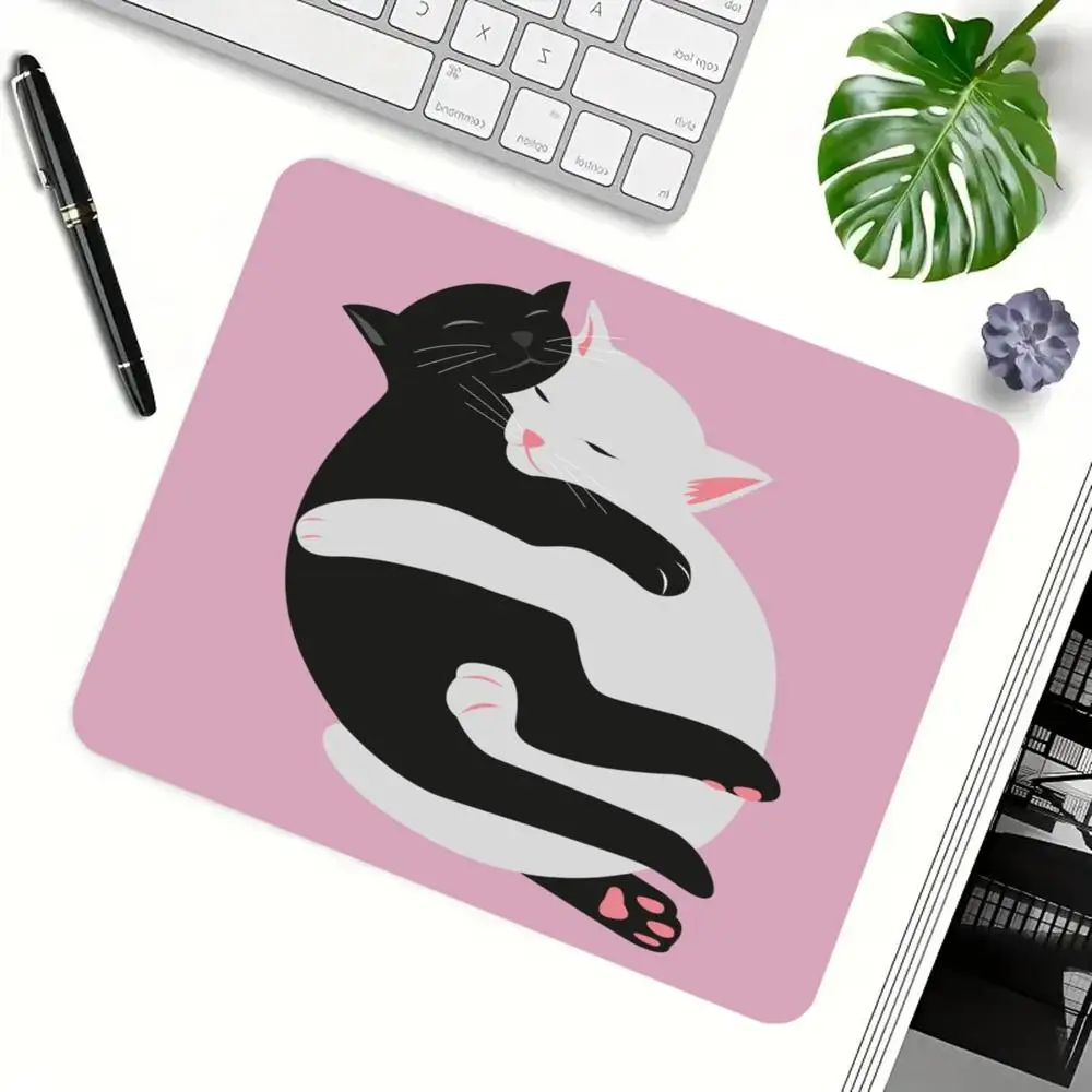 Mouse Pads Anime Large Size Warm Hugging Black And White Cat Art For Laptop Bedroom Learning Playmat