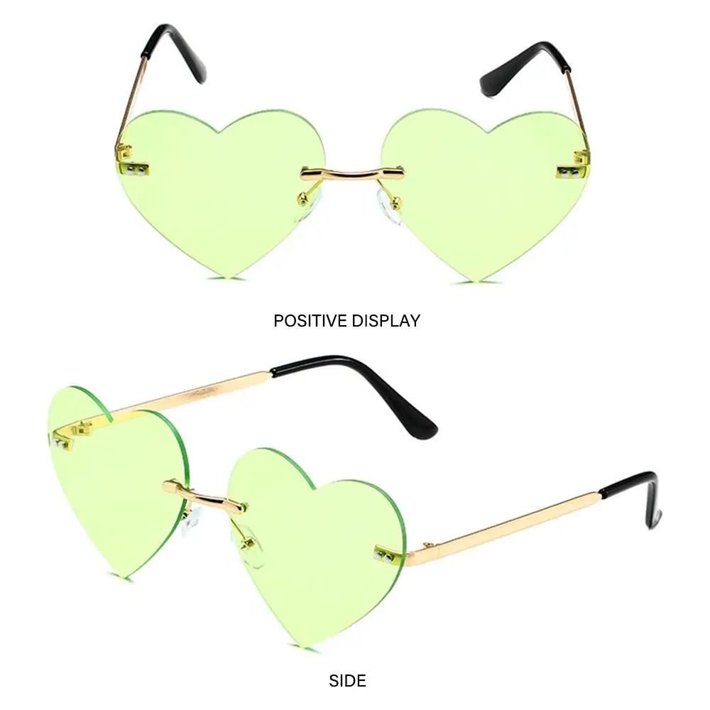 Trendy Party Cosplay Costume Metal Sun Glasses Heart-Shaped Pink Hippie Sunglasses Rimless Heart Sunglasses