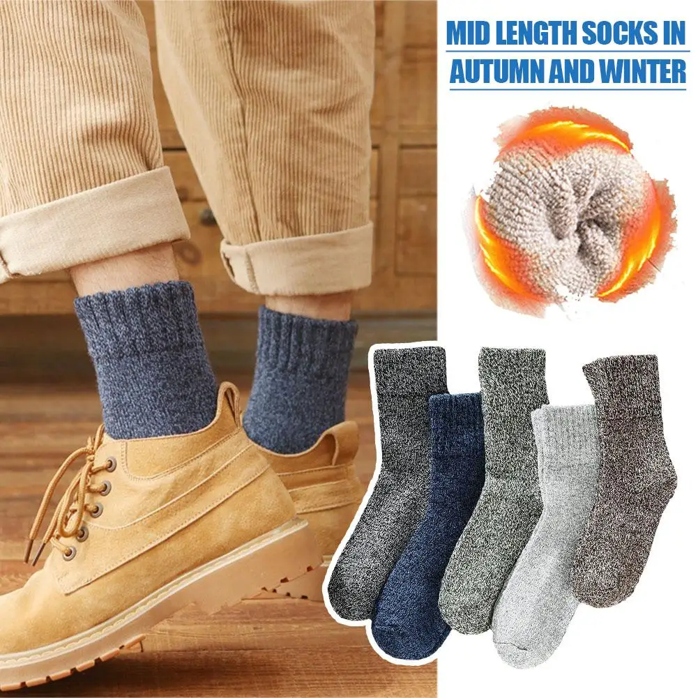 5 Pairs Men's Thickened Mid Tube Plush Socks Winter Warmth Color Men's Socks Sleeping Solid Soft Comfortable Fluffy Coral F Q0F9