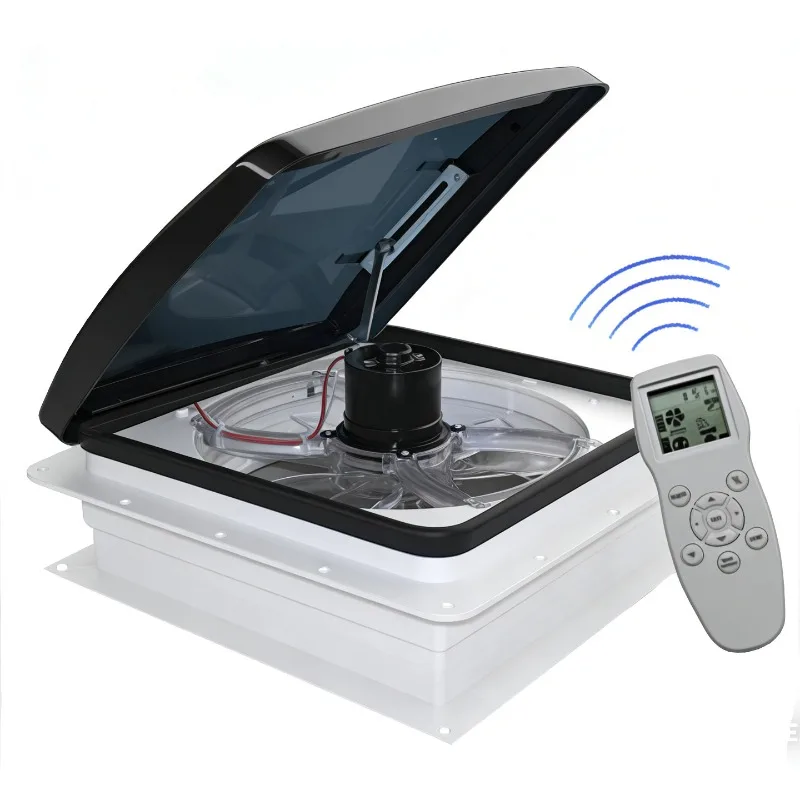 12V RV Roof Vent Fan, Reversible Airflow with Remote Control & Rain Sensor, Quiet Powerful Camper Van Roof Skylight Vent