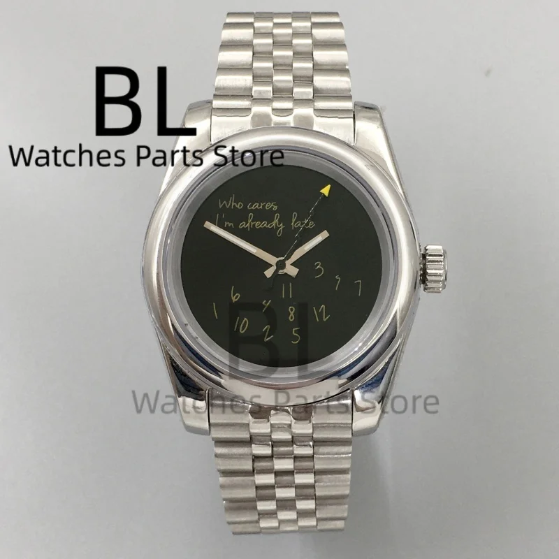 BLIGER 36 مللي متر 39 مللي متر NH35 لا شعار الساعات للرجال أسود أزرق أحمر الذي يهتمني بالفعل أواخر الياقوت كريستال جديد مزدوج نهاية ربط الفرقة