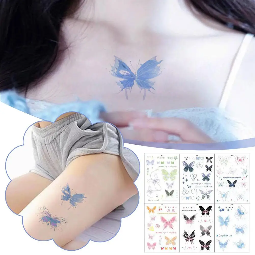 6pc/set Butterfly Temporary Tattoo Sticker Waterproof Long Lasting Self Adhesive Tattoo Stickers Wrist Body Art Decoration Makeu