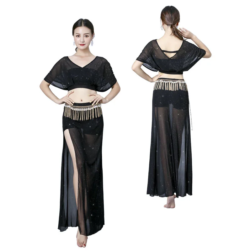 Customized Belly Dance Costumes Female Sexy Slit Long Skirt Performance Suit Practice Set Top and Skirt