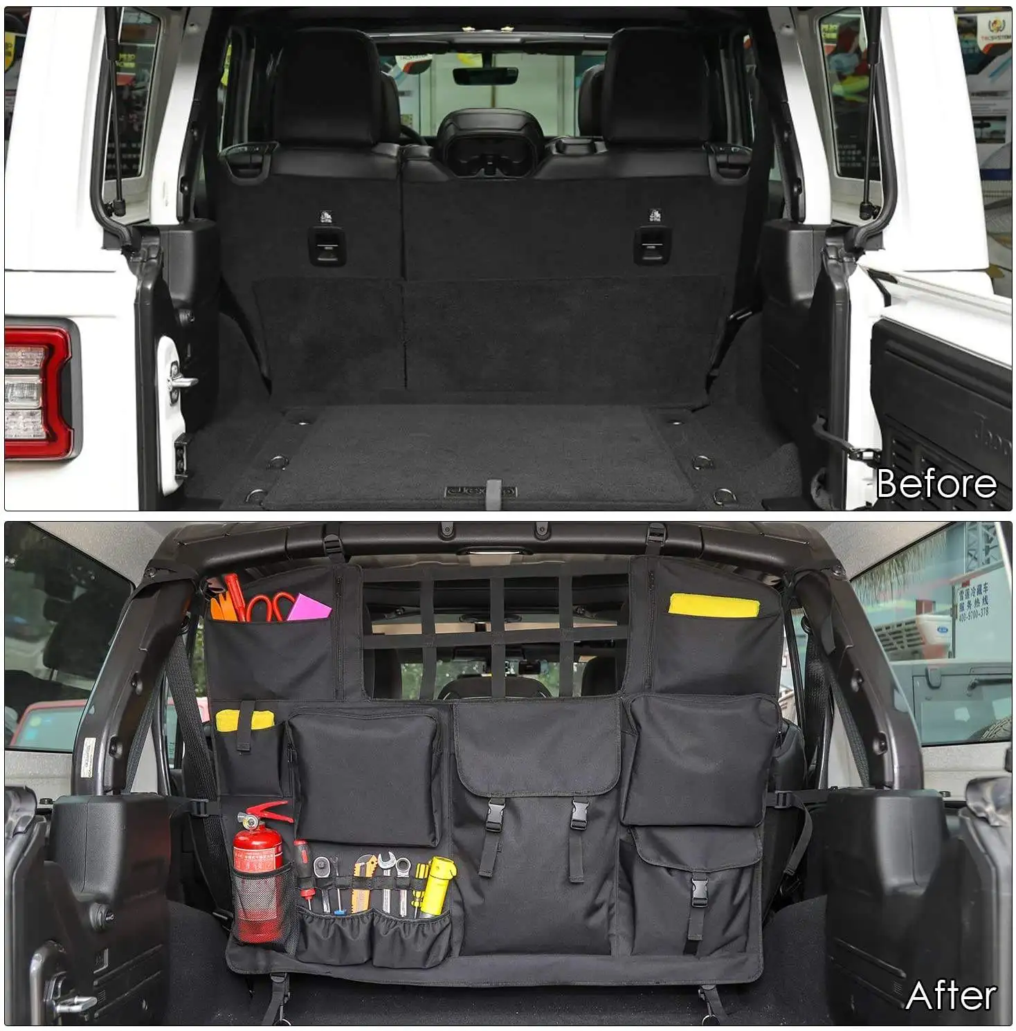 Large Capacity Tool Kits Cargo Bag Organizers Holder Back Seat Bag for 2007-2021 Jeep Wrangler JK/JL Rear Seat Cargo Net Storage