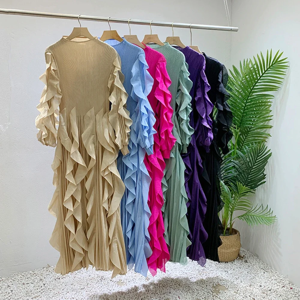 2024 Autumn Clothes New Pleated Heavy Industry Piece Dress Middle East Long Foreign Style Women Loose Women\'s Dresses