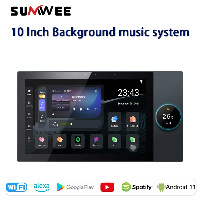 10 Inch Android 11  Smart Home Control Panel Zigbee Gateway Amplificador 2 Zones 8X30W Speaker Outputs Wall Amplifier
