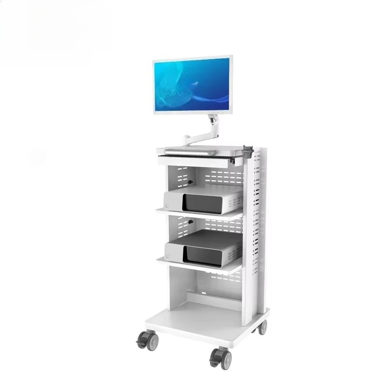 Industrial style trolley hospital furniture with silent casters mobile medical apparatus trolley metal material