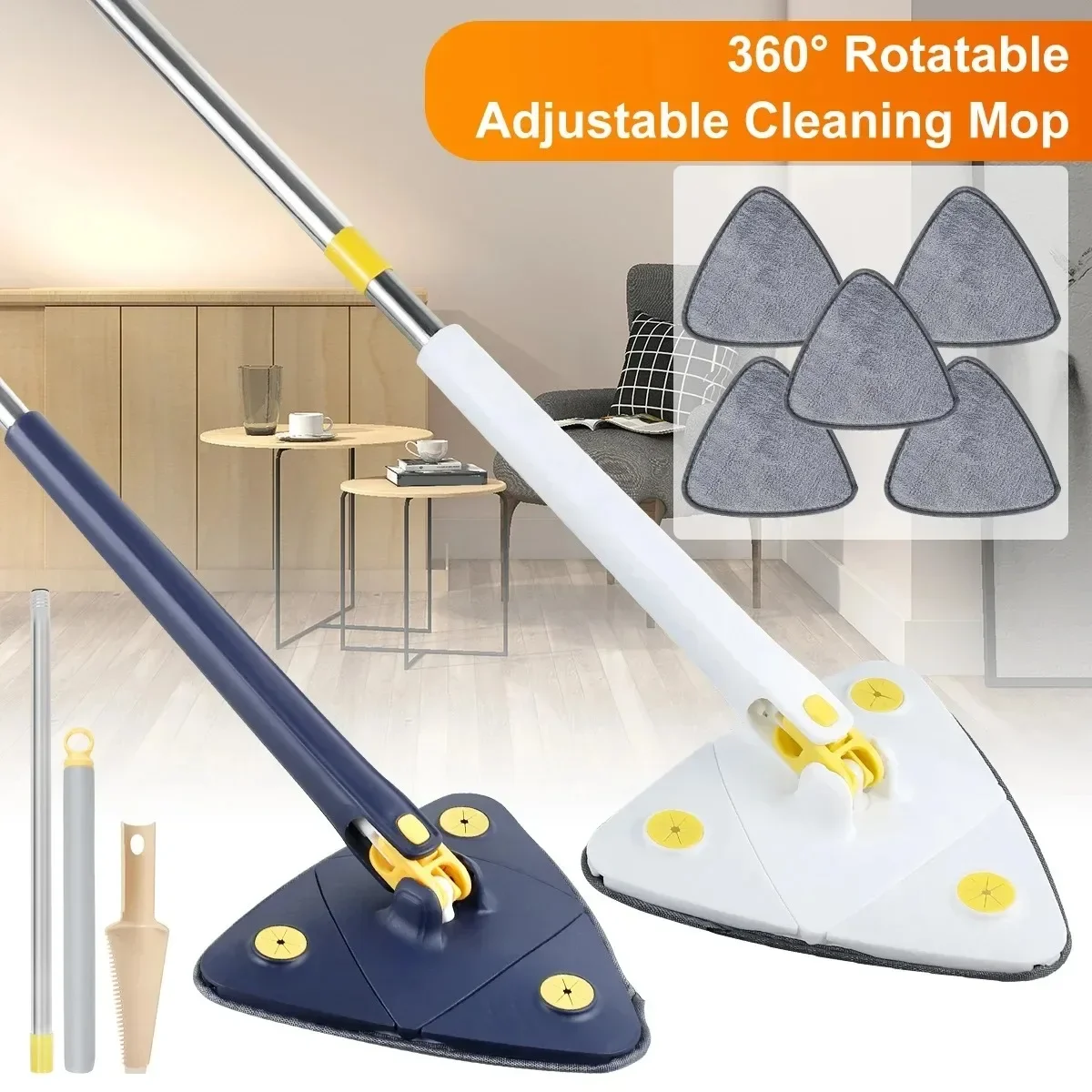 

Cleaning Mop 360° Rotatable Water Absorption Triangular Foldable Automatic Water Squeezing Wall Cleaning OR 3 Cloth